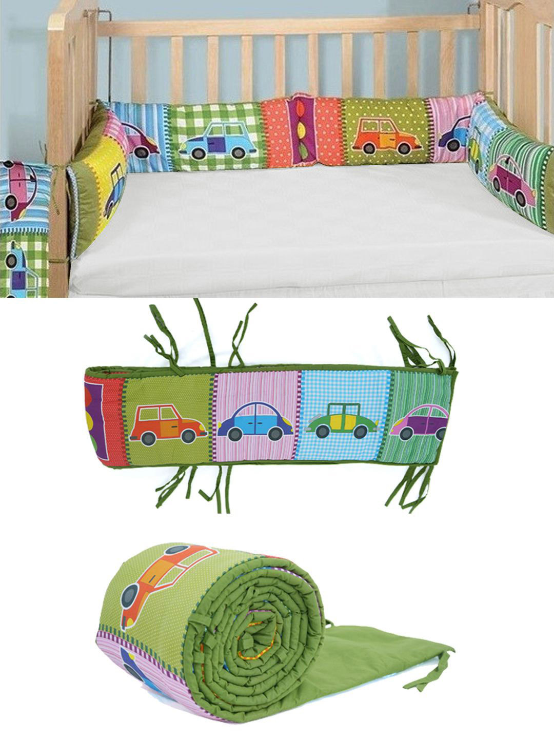 SWAYAM Kids Infants Green Printed Cotton Cot Bumpers