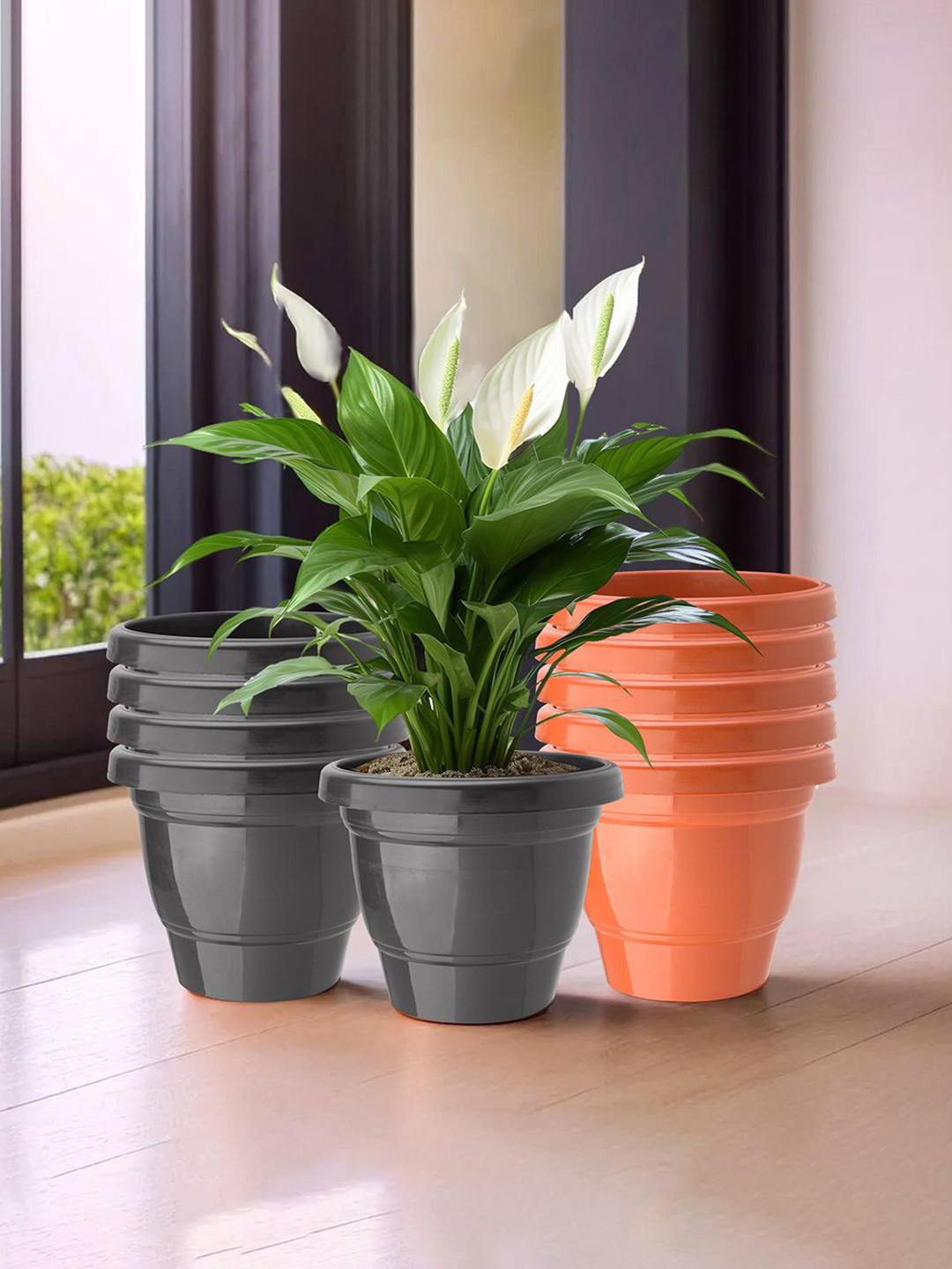 Kuber Industries Orange & Black 10 Pieces 2-Layer Planters