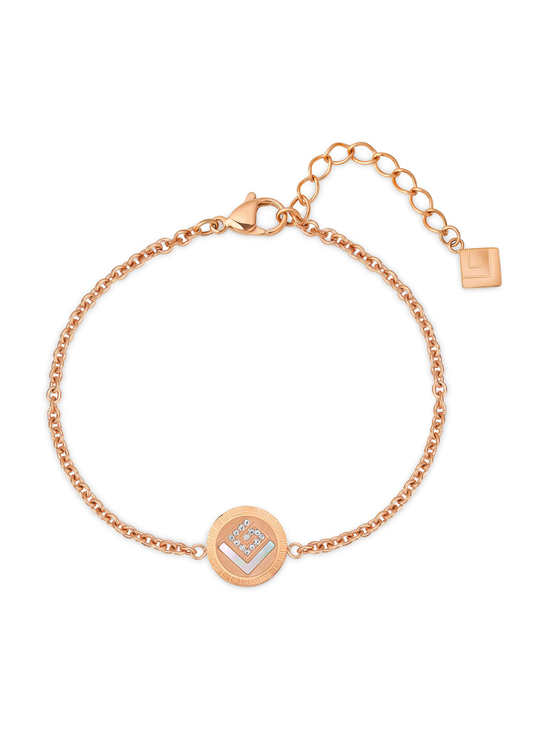 Guy Laroche Diane Rose Gold-Plated Stainless Steel Stone-Studded  Charm Bracelet