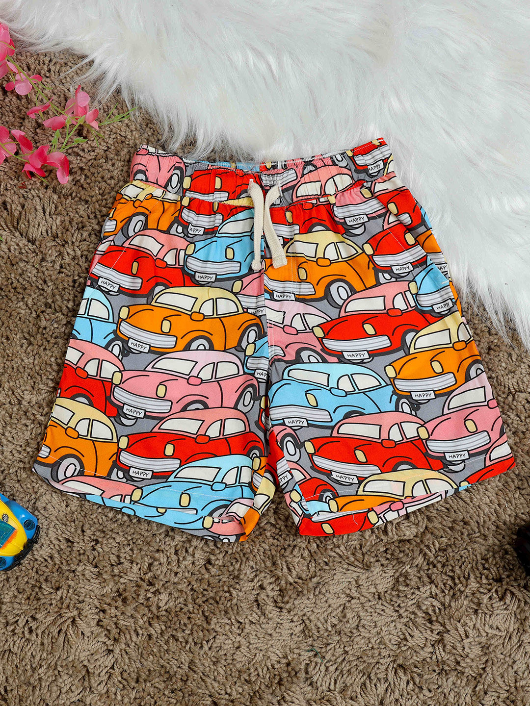 The Lion and The Fish Boys Car Printed Relaxed Fit Short