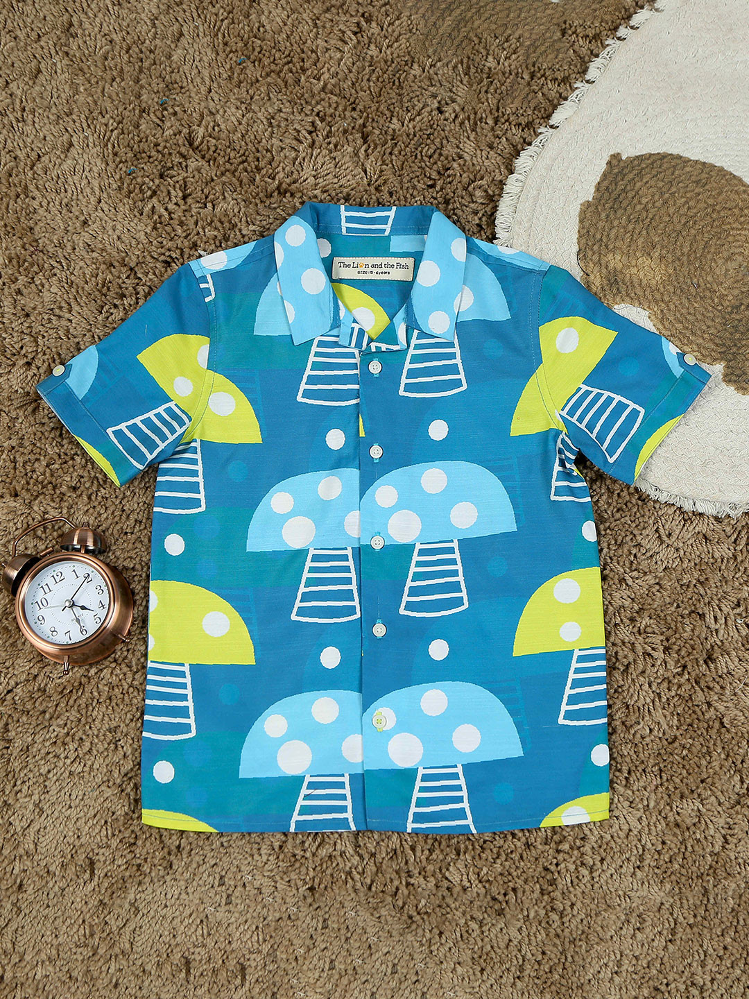 The Lion and The Fish Boys Relaxed Fit Boat Printed Cuban Collar Shirt