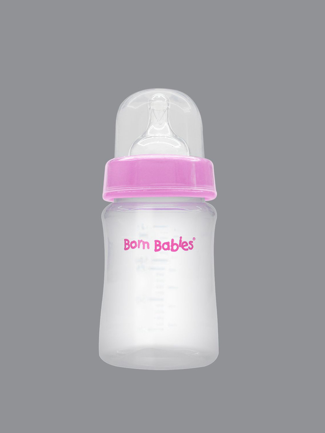 Born Babies Transparent & Pink Feeding Bottle With Silicone Nipple-150 ml