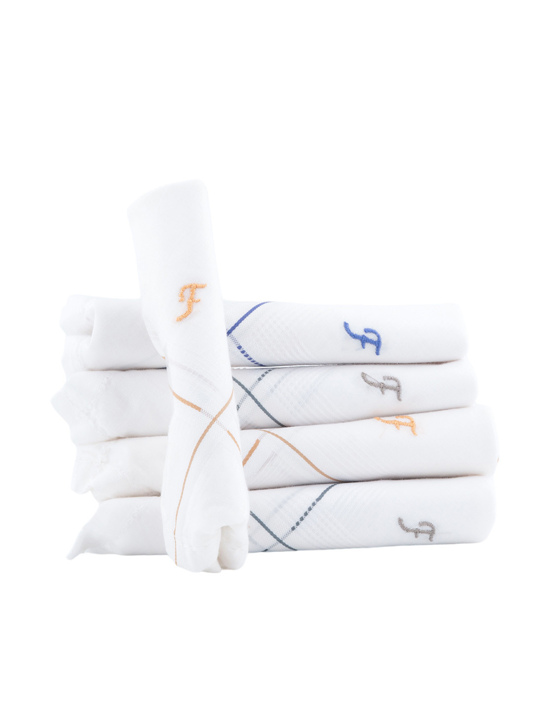 CROSSLINE Pack Of 5 Embroidered Pure Cotton Handkerchief