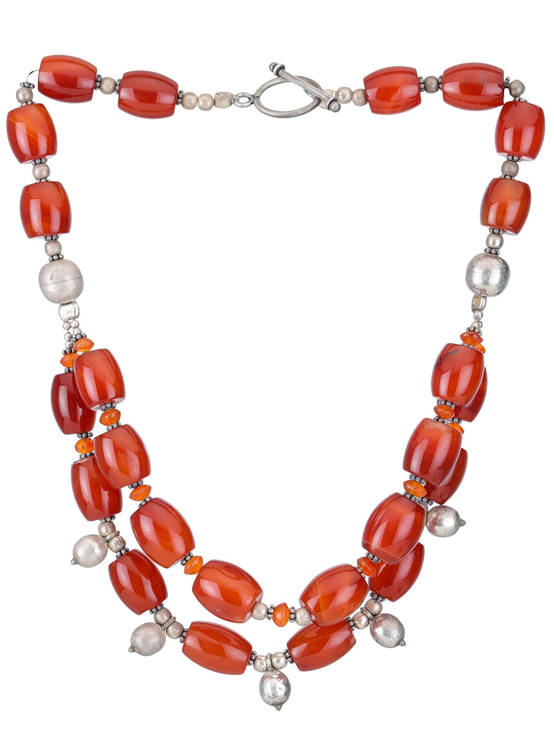 Exotic India Carnelian Beaded Sterling Silver Necklace