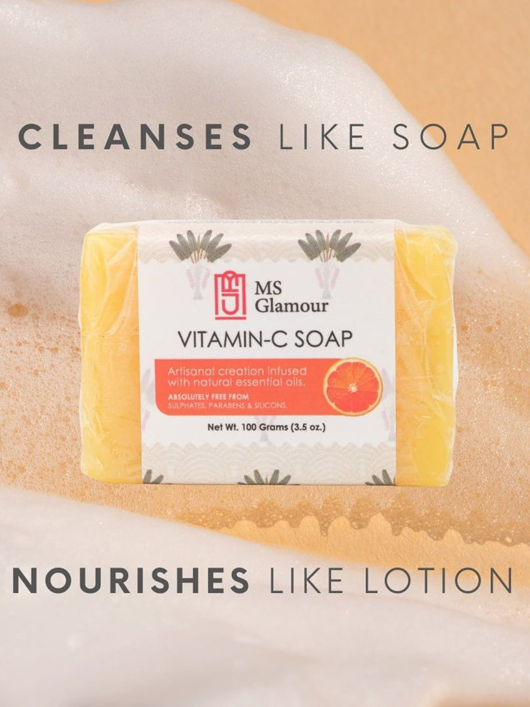 MS Glamour Vitamin-C Soap with Natural Essential Oils for Deep Cleansing - 100 g