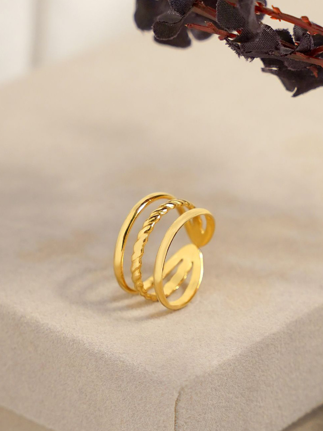 SWASHAA Gigi 18KT Gold-Plated Stainless Steel Three Layer Ring