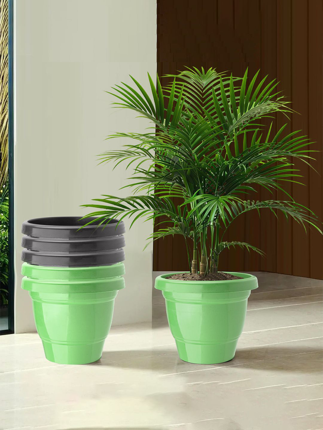 Kuber Industries Green & Black 6 Pieces 2-Layer Planters