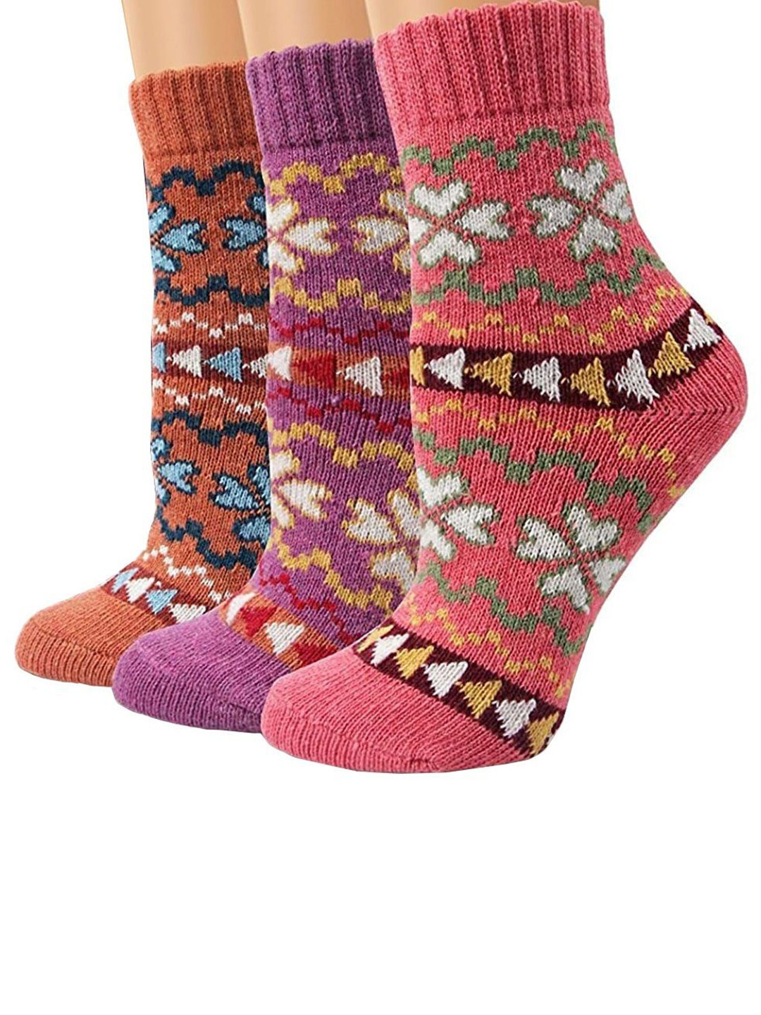 Alexvyan Women Pack of 3 Floral Calf-Length Winter Woolen Warm Socks