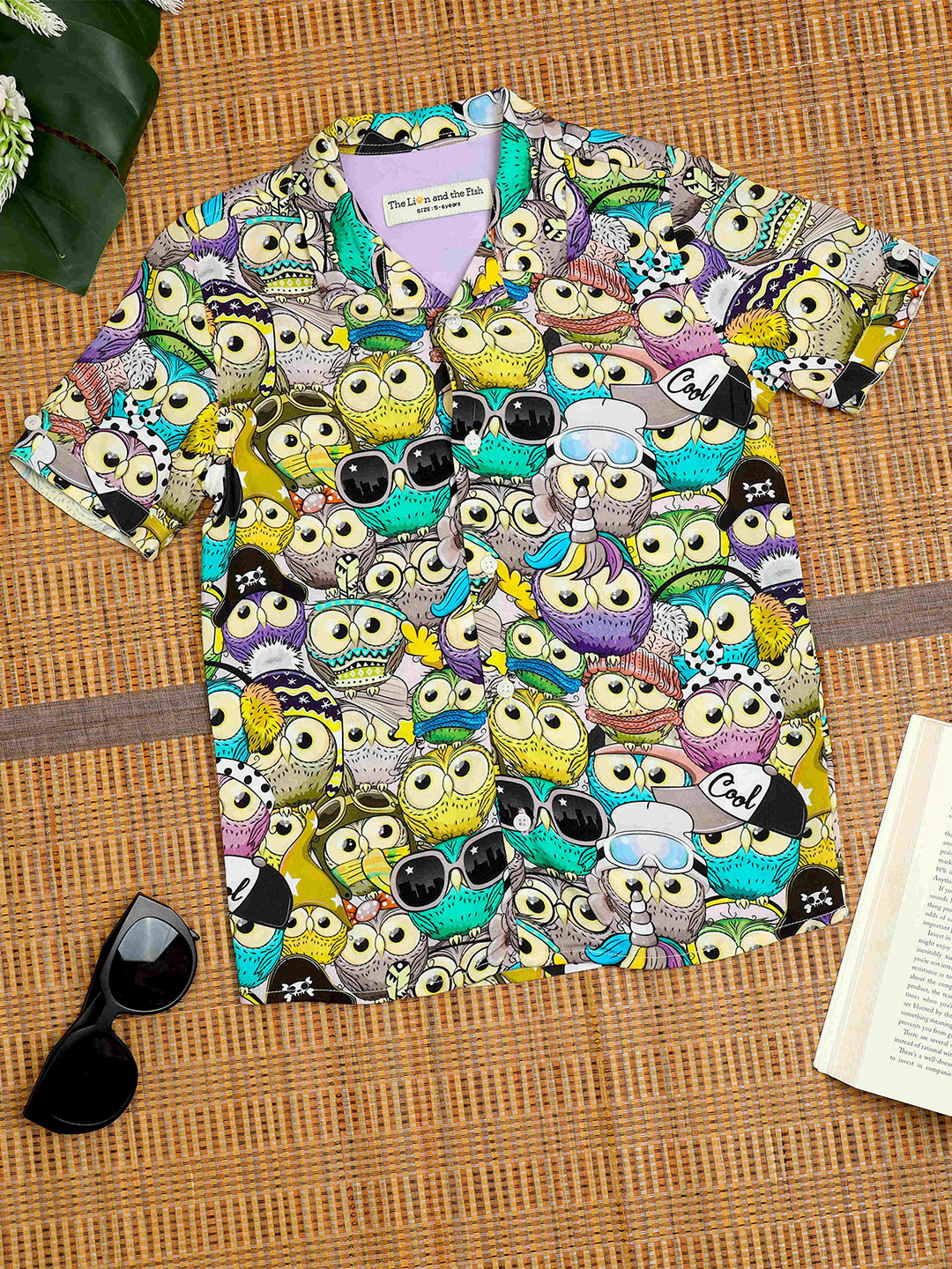 The Lion and The Fish Boys Owl Printed Cuban Collar Relaxed Fit Shirt