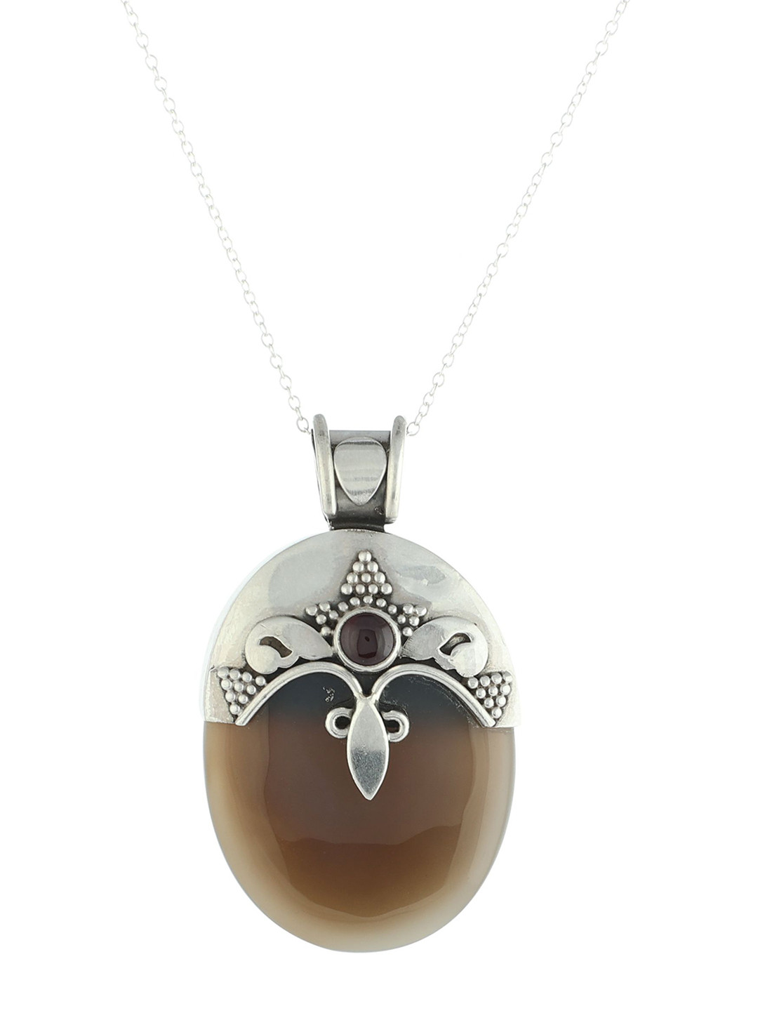 Exotic India Garnet with Smoky Quartz Gemstone Sterling Silver Pendant