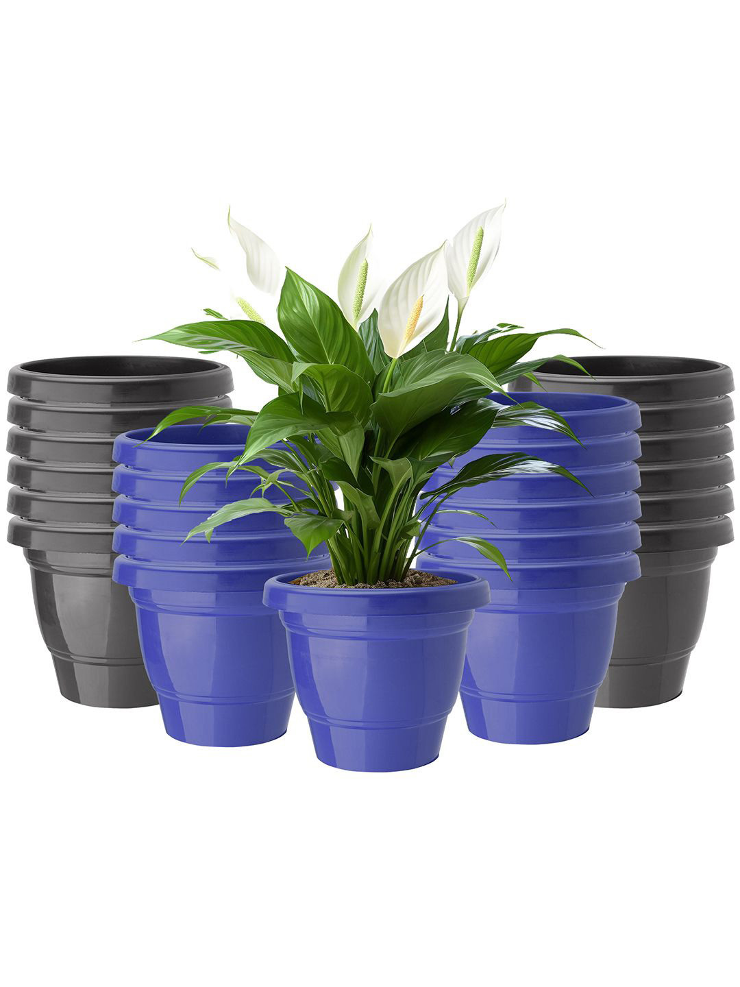 Kuber Industries Blue & Black 24 Pieces Lightweight Flower Pot Planters