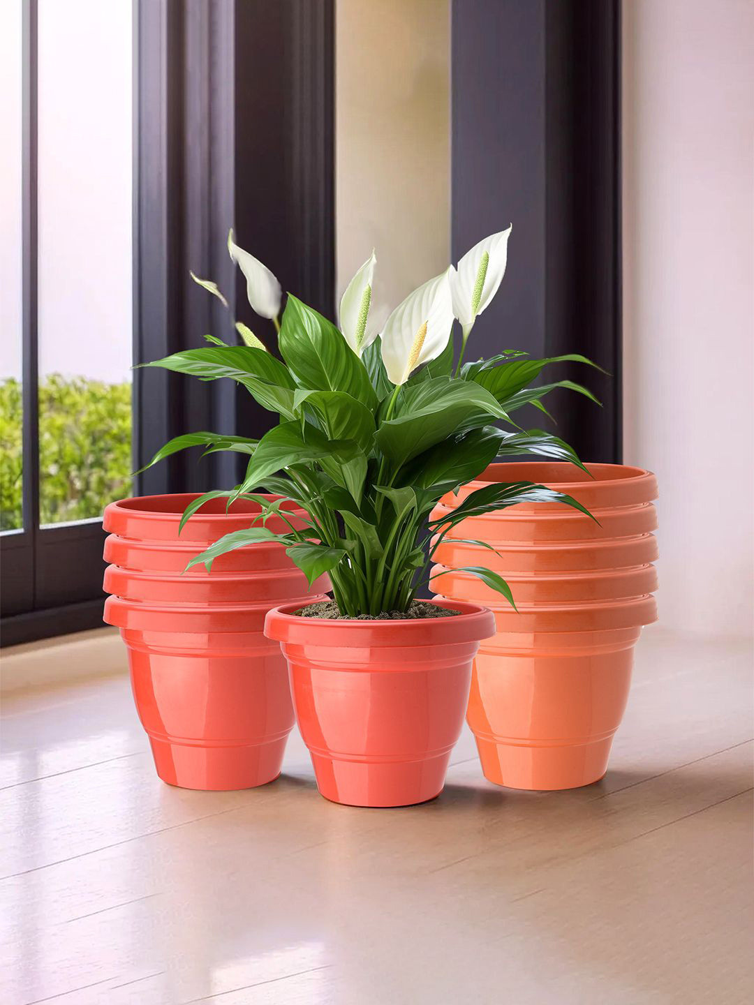 Kuber Industries Red & Orange-Coloured 10 Pieces 2-Layer Planters
