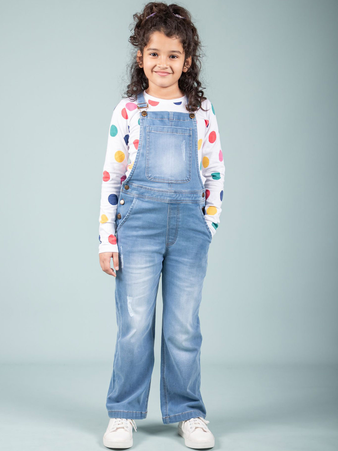 TWEENY MINI Girls Denim Dungaree With Printed T-Shirt