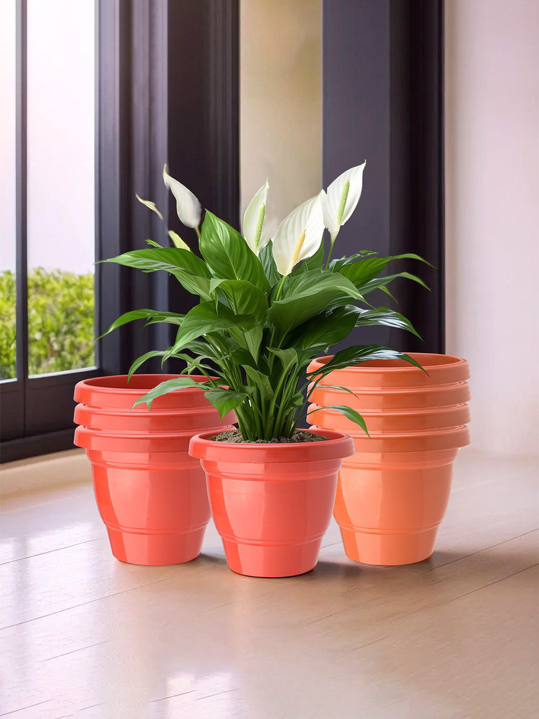 Kuber Industries Red & Orange Colored 8 Pieces Light Weight Planters