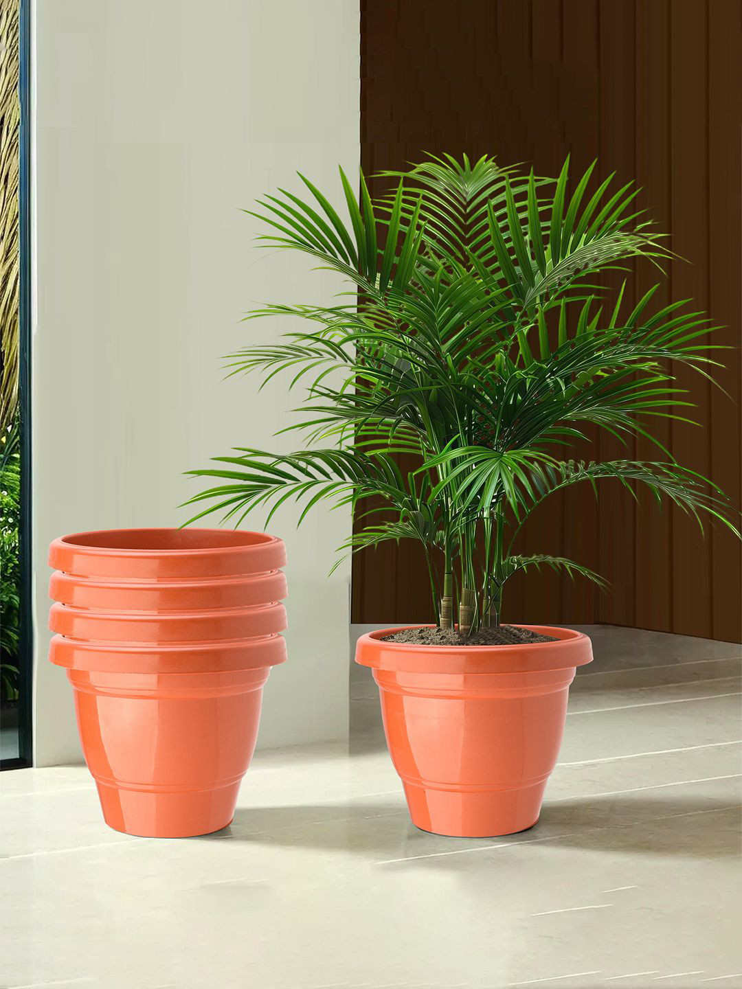 Kuber Industries Orange-Coloured 5 Pieces 2-Layer Planters