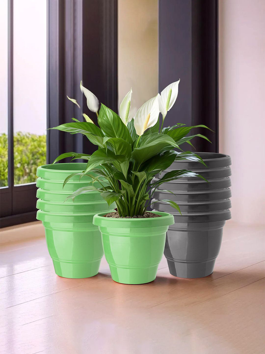 Kuber Industries Green & Black 12 Pieces 2-Layer Planters