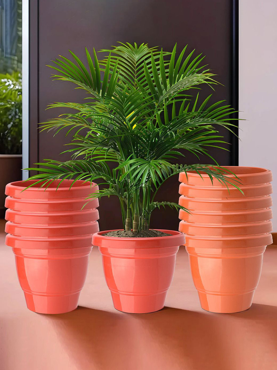 Kuber Industries Red & Orange-Coloured 12 Pieces 2-Layers Planters