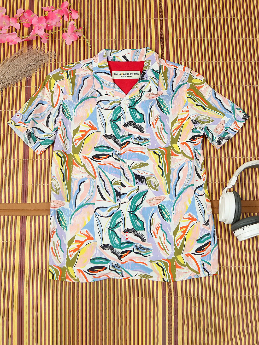 The Lion and The Fish Boys Relaxed Fit Allorer Aztec Printed Cuban Collar Shirt