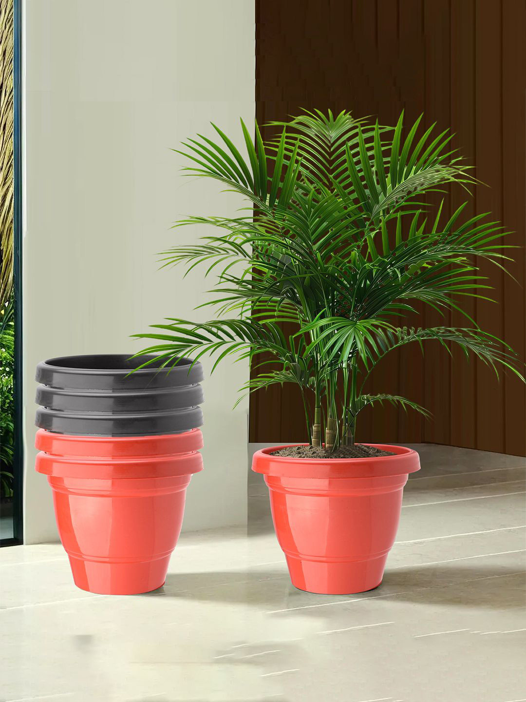 Kuber Industries Red & Black 6 Pieces Durable Planters