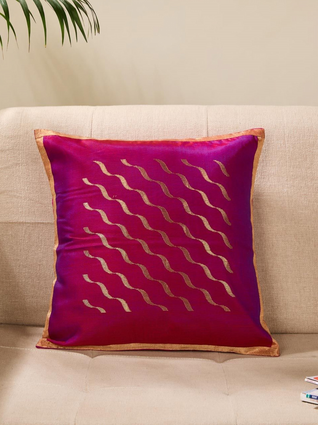 Fabindia Pink Abstract Cotton Durable Square Cushion Cover -16x16In