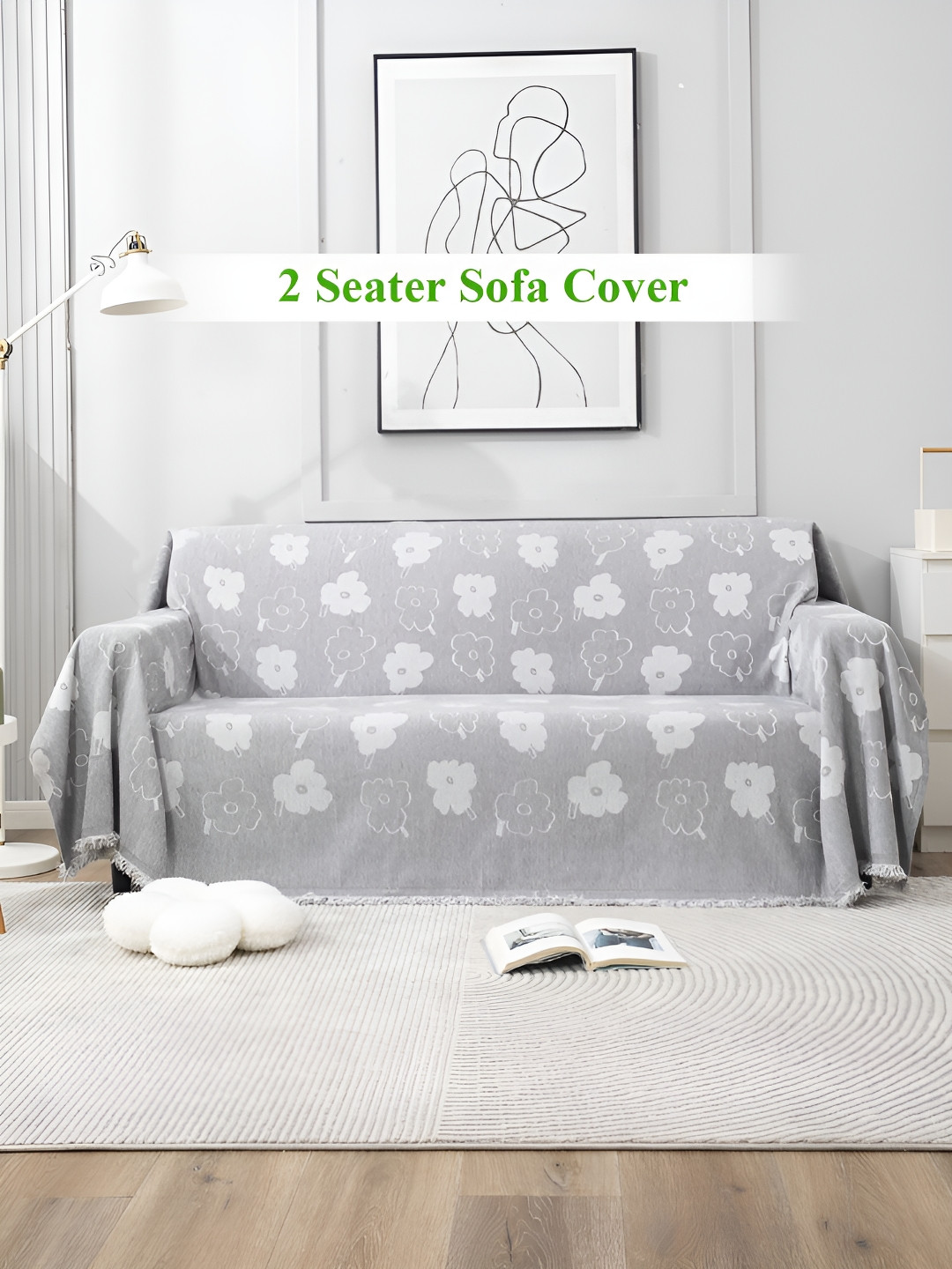 HOKIPO Purple & White Printed 2 Seater Sofa Throw