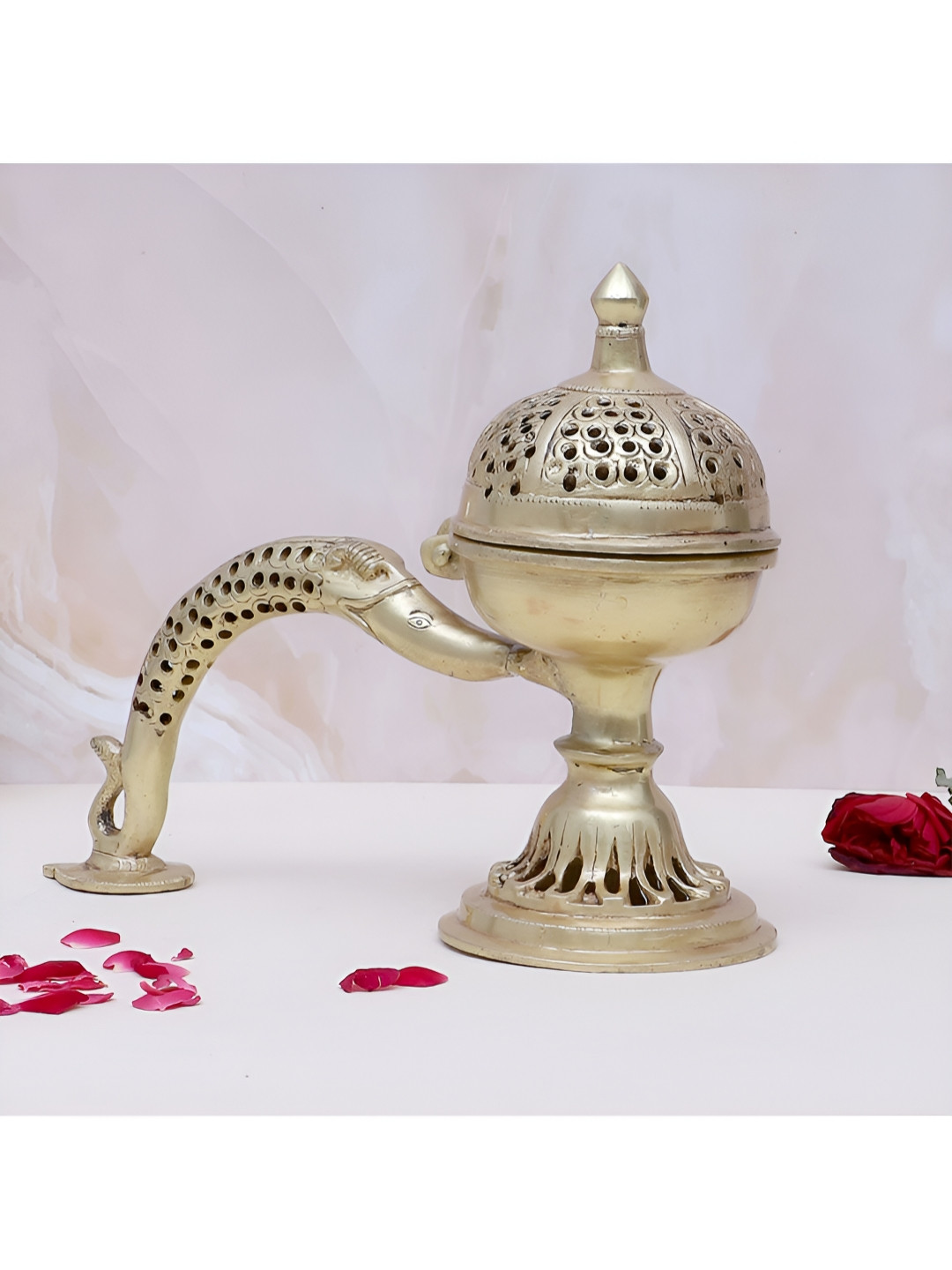 Two Moustaches Yellow Brass Ethnic Design Incense Burner With Handle