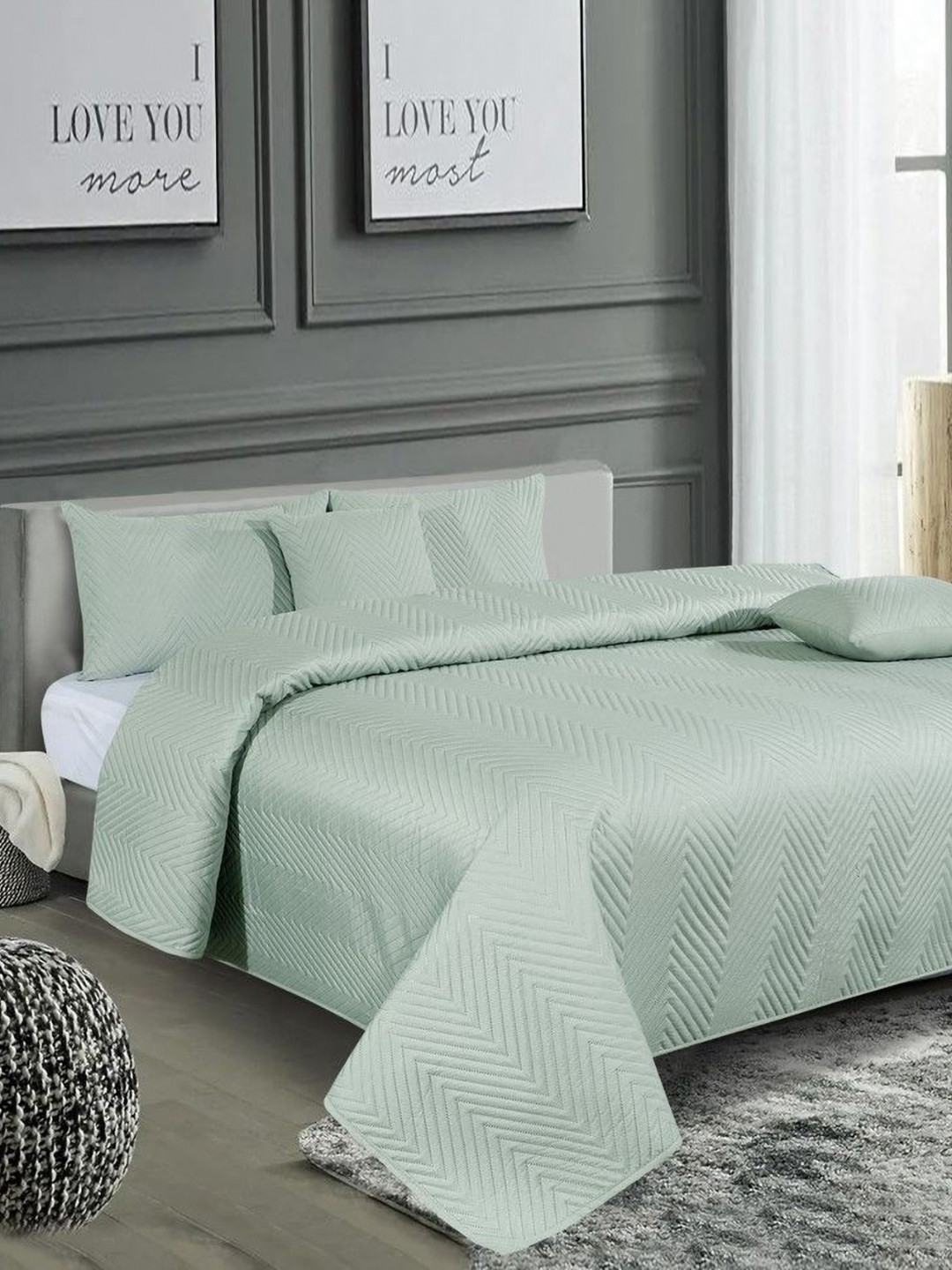 RD TREND Rd Trend Collections Green Self Design Microfiber 300 TC King Superfine Bedsheet with 2 Pillow Covers-100 x 90 inches