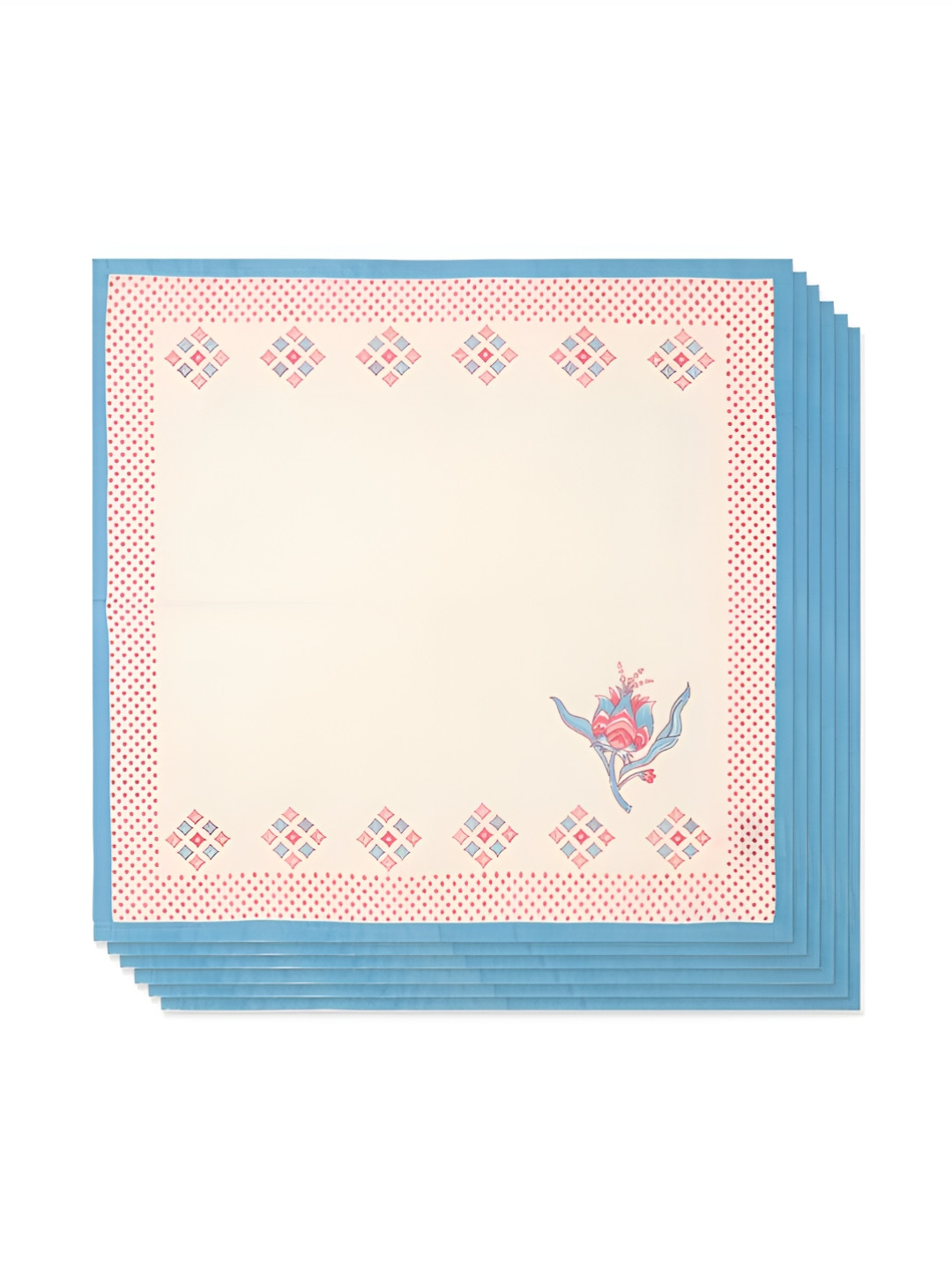 Fabindia Chintz Red & Off-White 6 Pieces Floral Printed Cotton Table Napkins