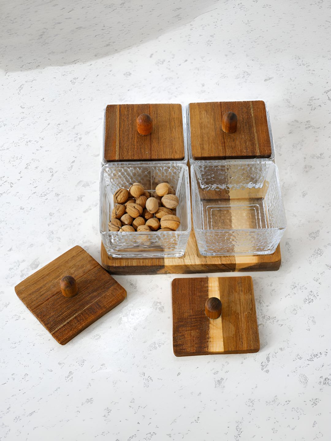 UMAI Transparent & Brown 5 Pieces Glass Container With Tray