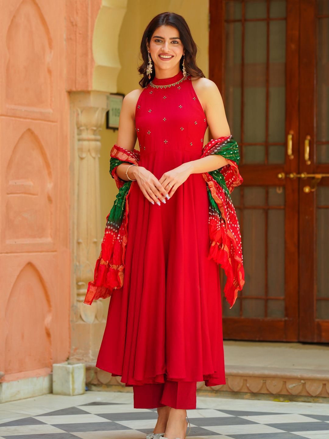 Ambraee Embroidered Yoke Design Empire Kurta Trouser Set With Dupatta