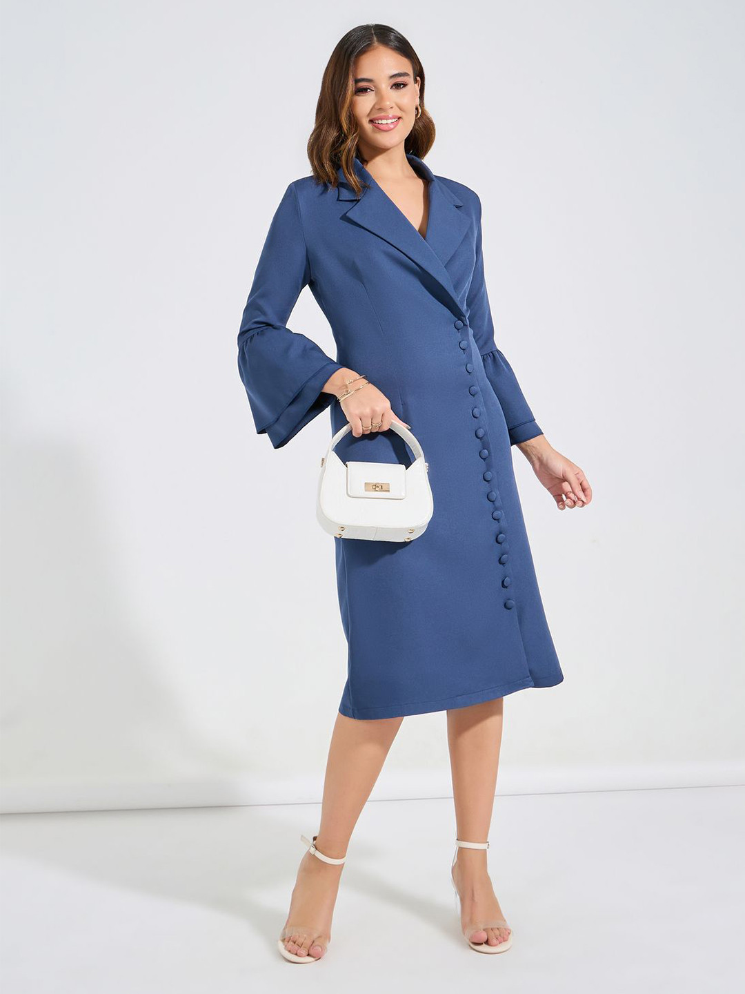 Styli Women Bell Sleeves Blazer Midi Length Dress
