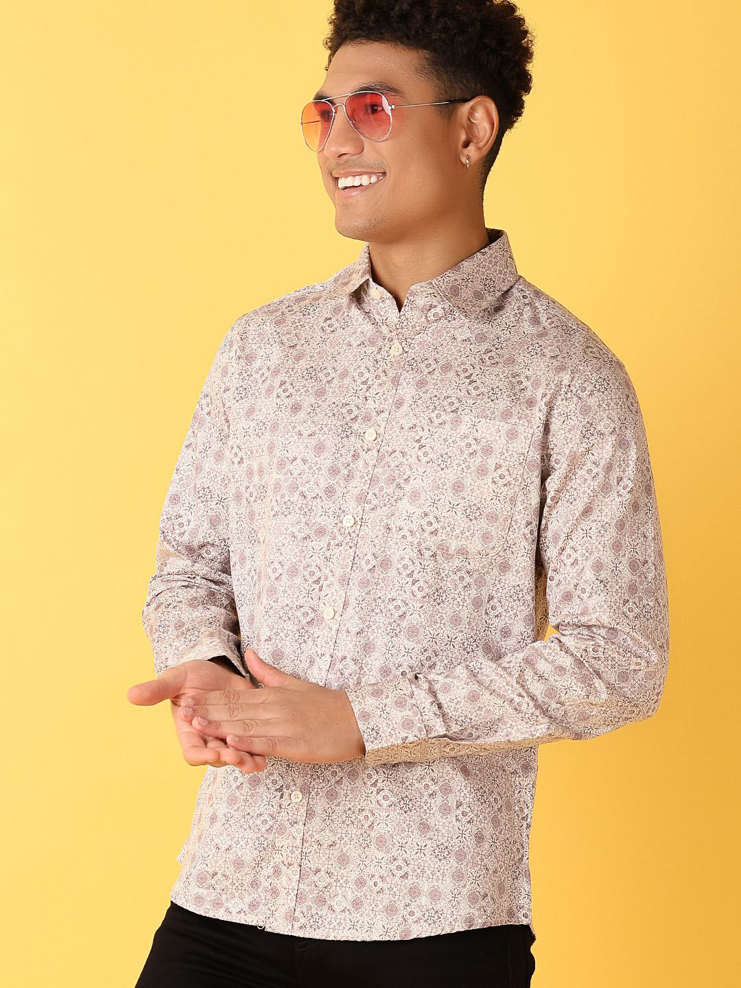 V-Mart Men Classic Spread Collar Floral Printed Abstract Satin Casual Shirt