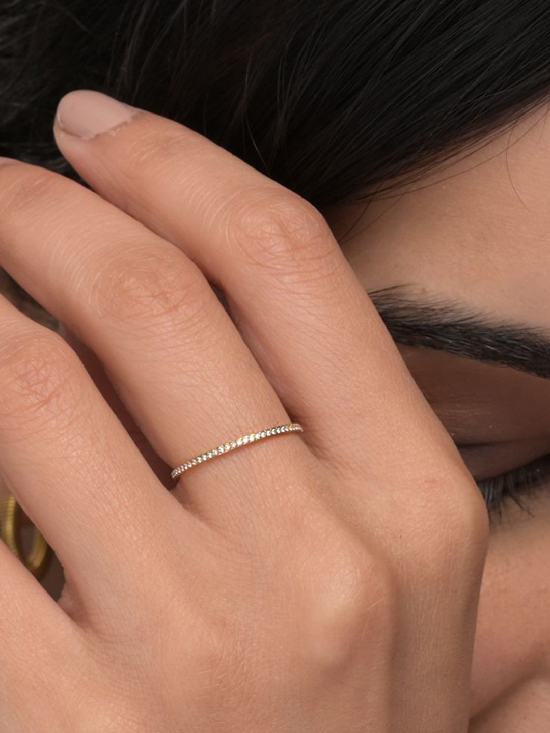 PALMONAS Gold-Plated Stainless Steel Cubic Zirconia Diamond Stone-Studded Finger Ring