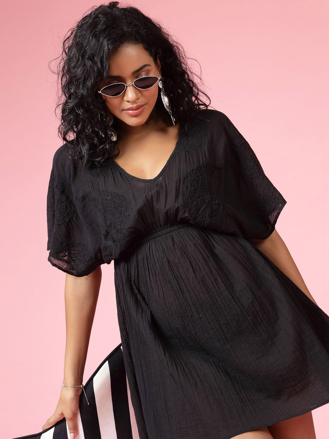 EVERYDAY by ANI Women Cotton Batwing sleeves Fit and Flare Dress