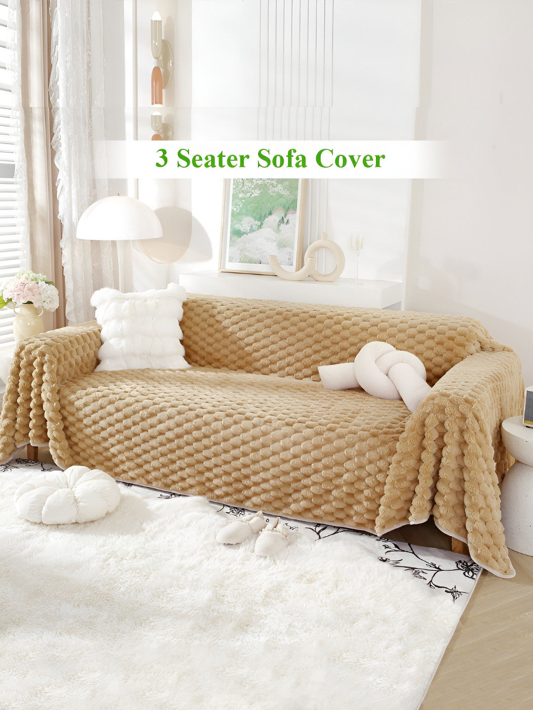 HOKIPO Brown Plain Woollen 3 Seater Sofa Throw