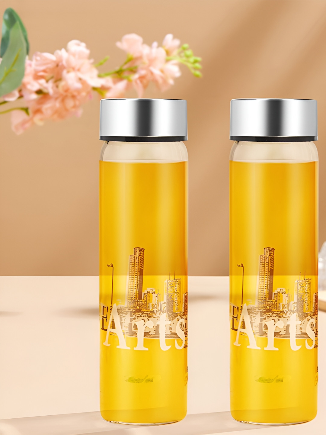BOROSIL Artisan Series Prism Typography Glass Airtight 2 Pcs Water Bottle - 550ml