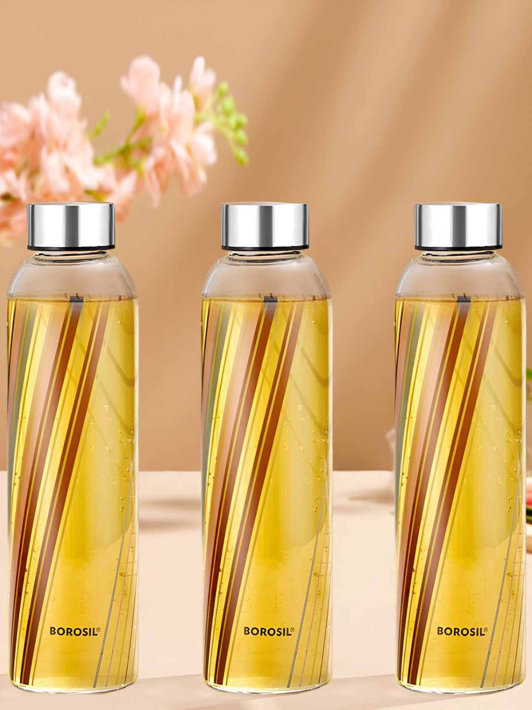 BOROSIL Artisan Series Prism Brand Logo Glass Airtight 3 Pcs Water Bottle - 550ml