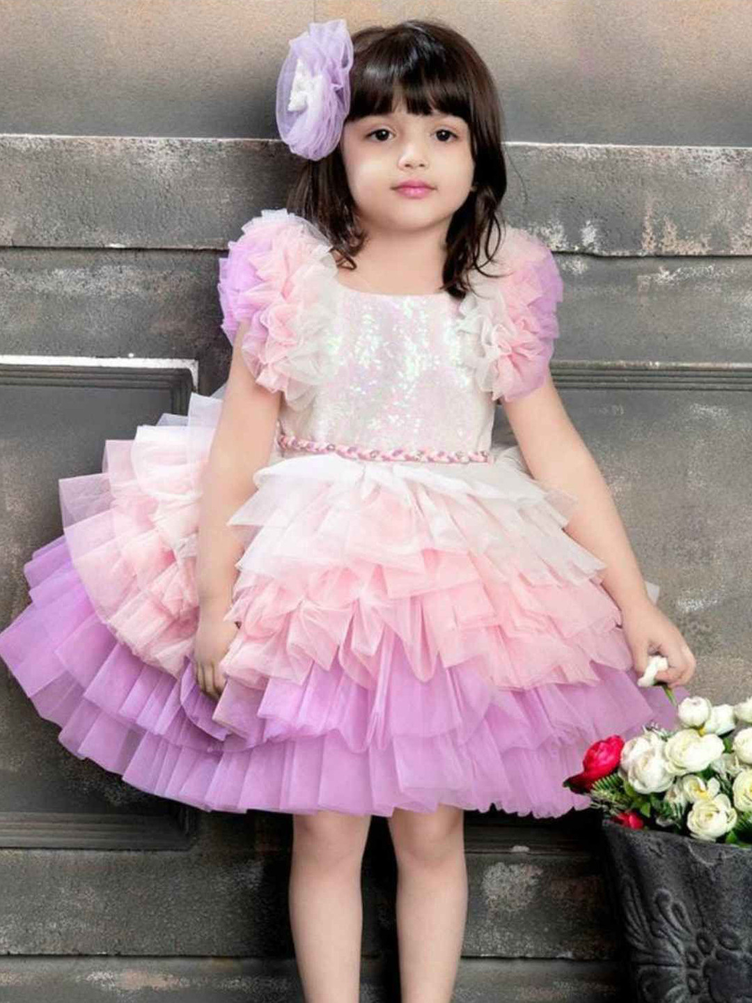 Lagorii Girls Layered Net Fit & Flare Dress