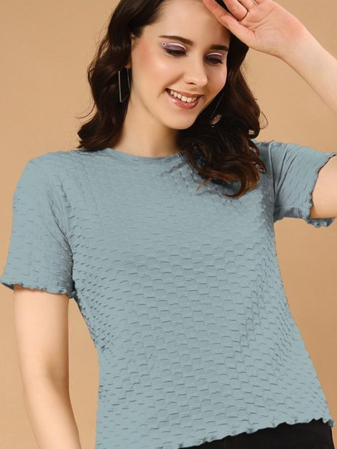 The Dry State Women Solid Textured T-shirt