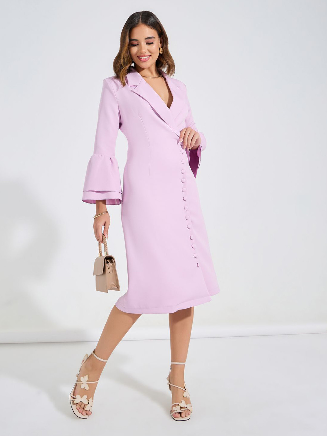 Styli Women Bell Sleeves Blazer Midi Length Dress