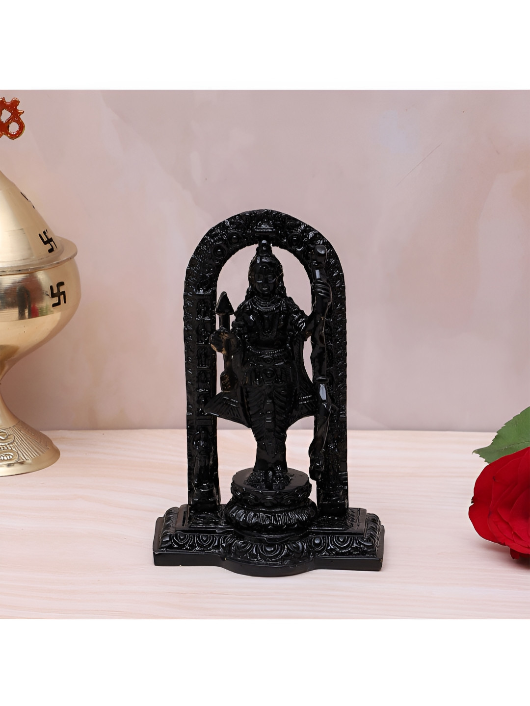 Two Moustaches Ayodhya Ram Lalla Black Brass Metallic Prayer Room Medium Showpiece - 4.4 Inches