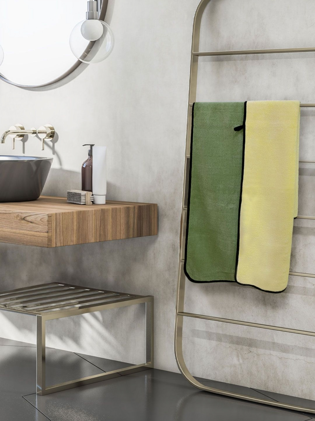 Myntra Elegant Homes Yellow & Green Microfiber 650 GSM Bath Towel
