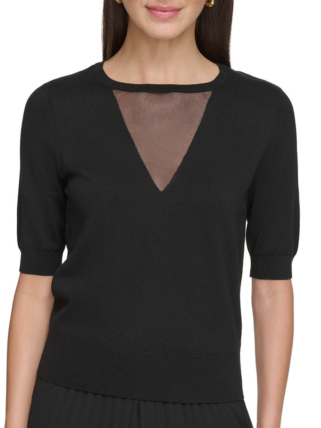 DKNY Women Solid Round Neck Cardigan Sweater