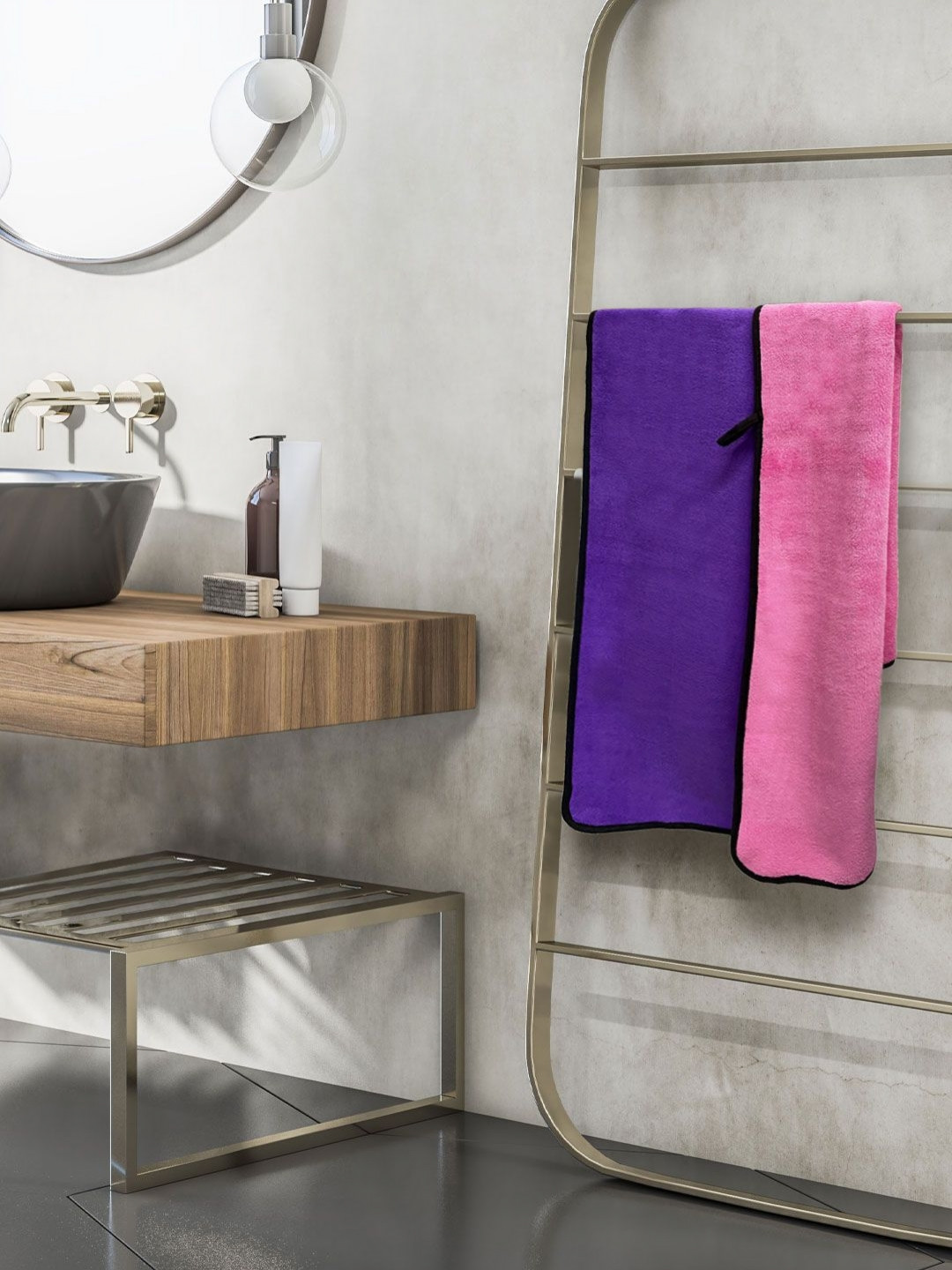Myntra Elegant Homes Pink & Purple Microfiber 650 GSM Bath Towel
