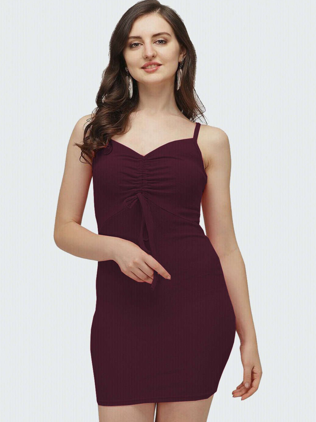 CLAFOUTIS Crepe Ruched Bodycon Mini Dress