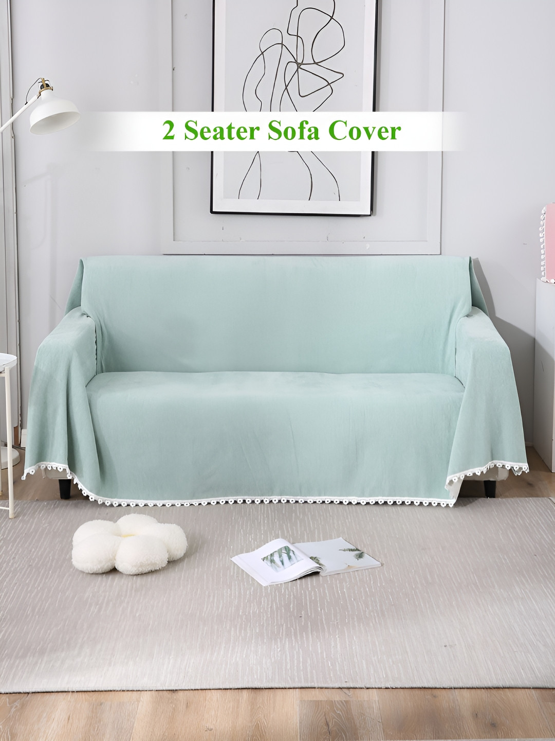 HOKIPO Green & White Chenille 2 Seater Throw