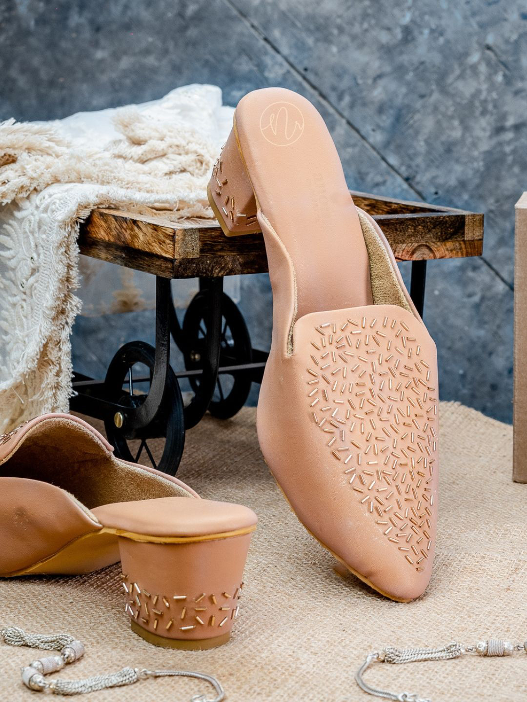 NR By Nidhi Rathi Printed Ethnic Block Mules with Laser Cuts