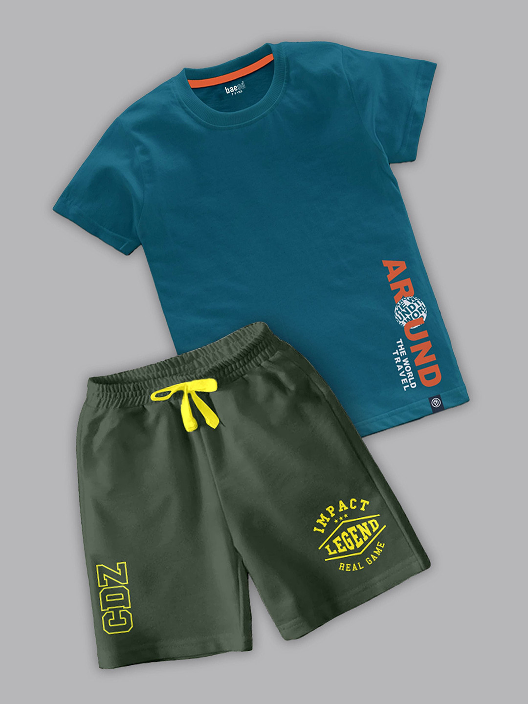 BAESD Boys Printed Round Neck T-shirt with Shorts