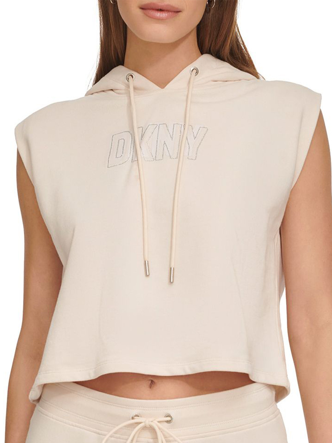 DKNY Women Solid Hooded Sleeveless Top