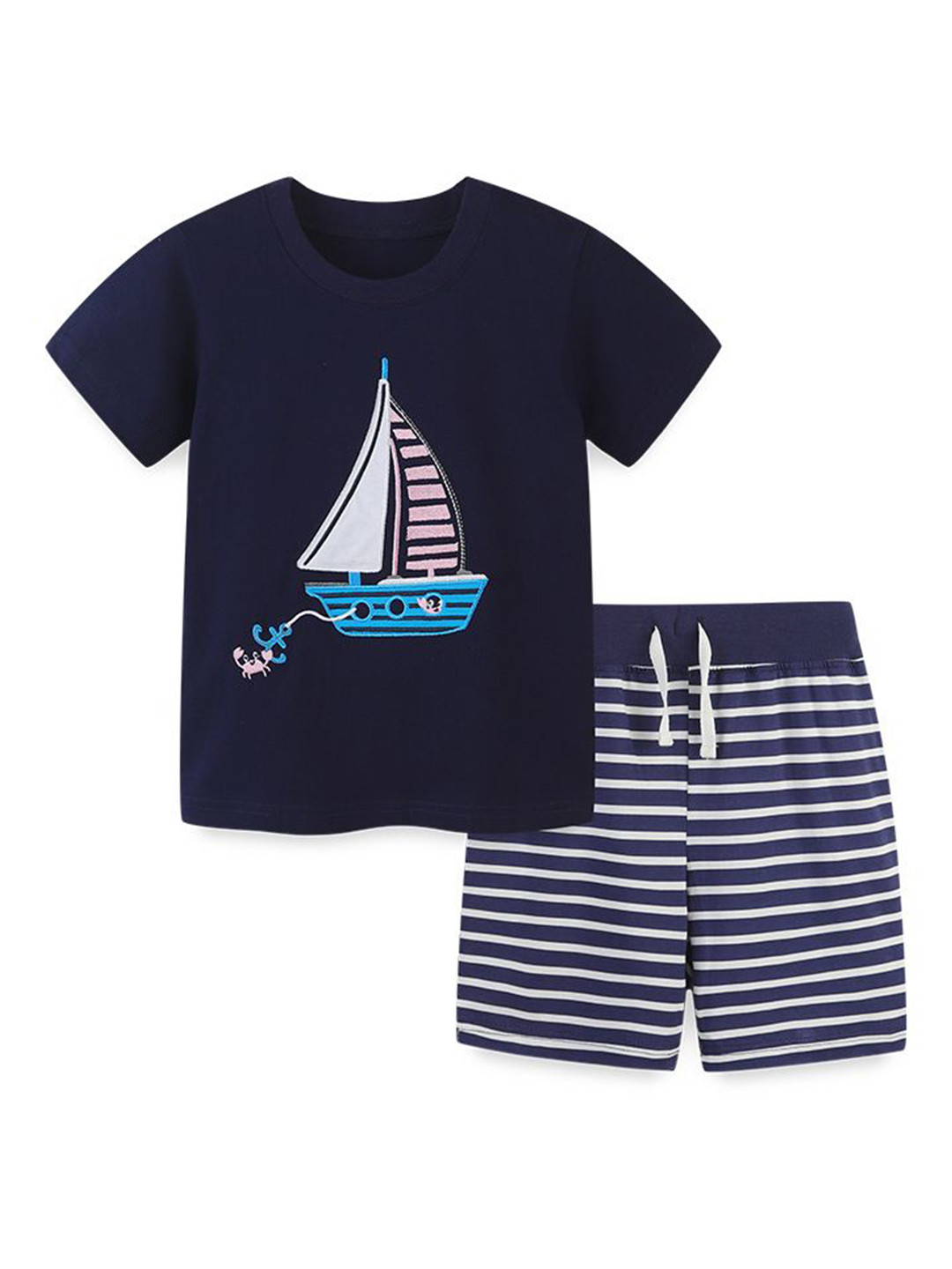 StyleCast Navy Blue Boys Printed Pure Cotton T-shirt with Shorts